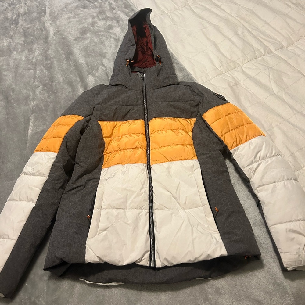 Burton Men's Hooded Jacket in Gray, White, and Orange